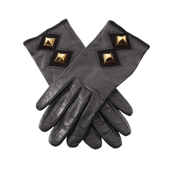 HERMES Accessories - Hermes Medor Leather Gloves for Women, GP (Gold Plated), Black/Gold Tone